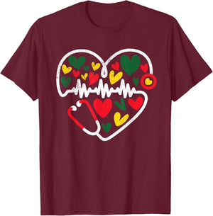 Nurse Juneteenth Outfit Women Stethoscope Heart Black Nurses T-Shirt - T-Shirt | Maroon
