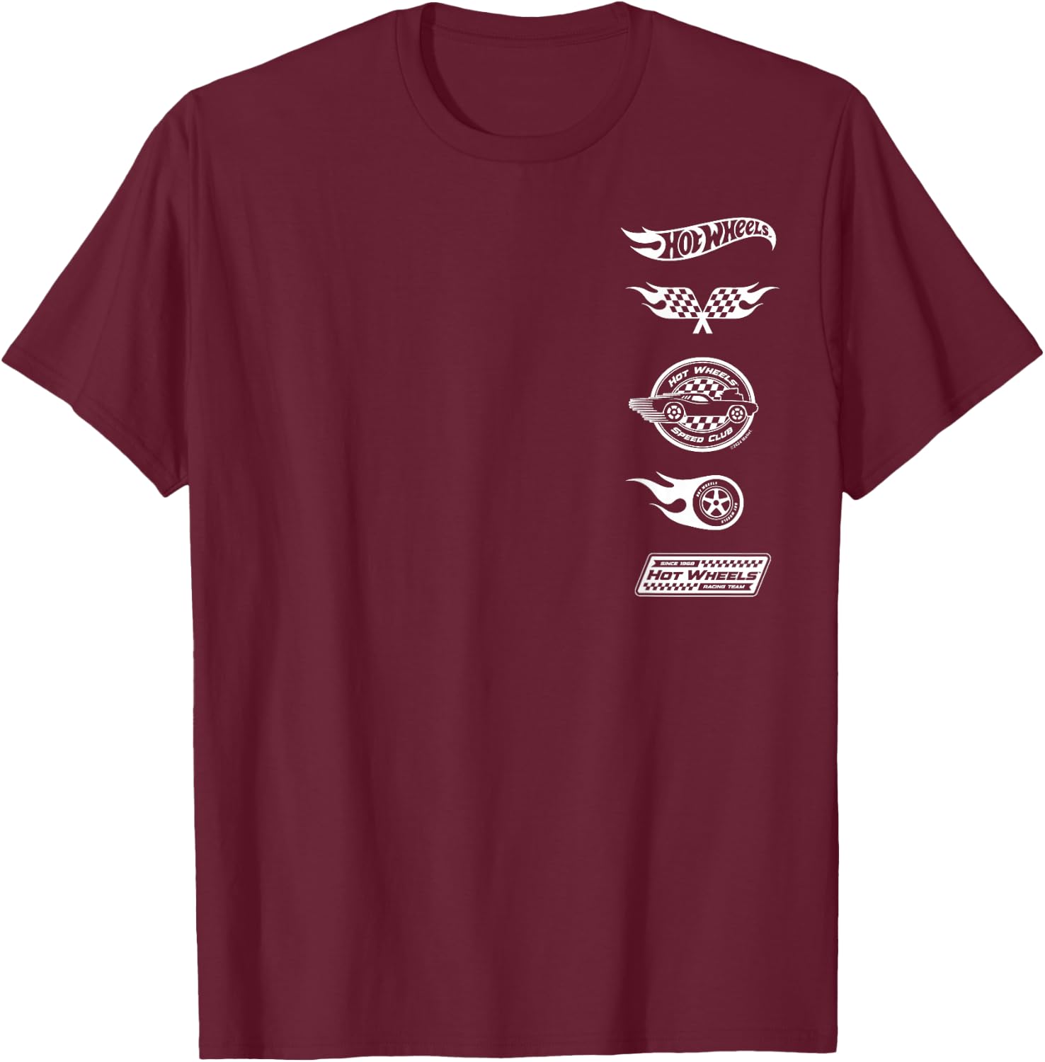 Hot Wheels - White Stacked Icon Logos Speed Club Racing Team T-Shirt - T-Shirt | Maroon