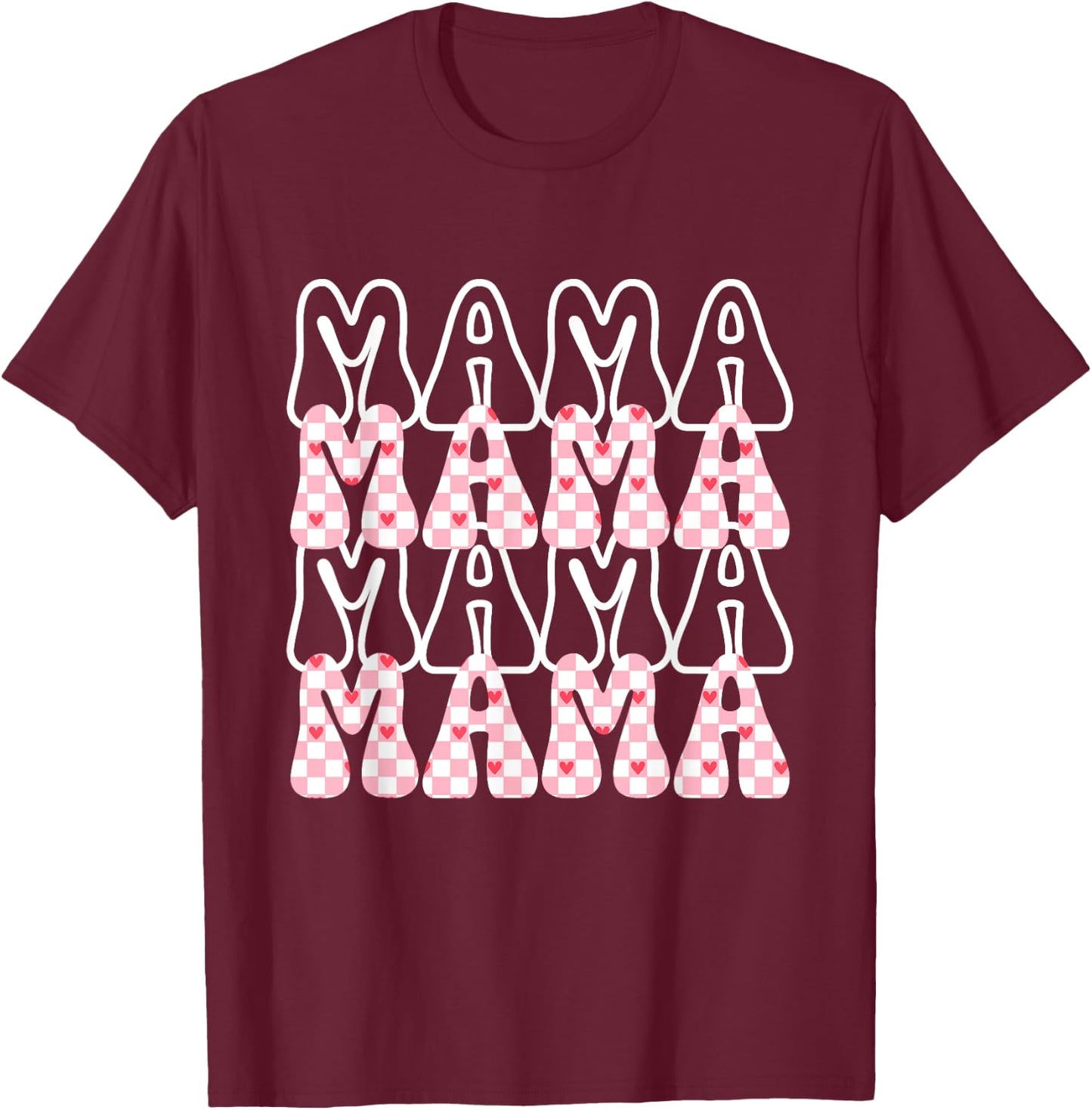 Groovy Checkered Mama Funny Women Mom Mothers day T-Shirt - T-Shirt | Maroon