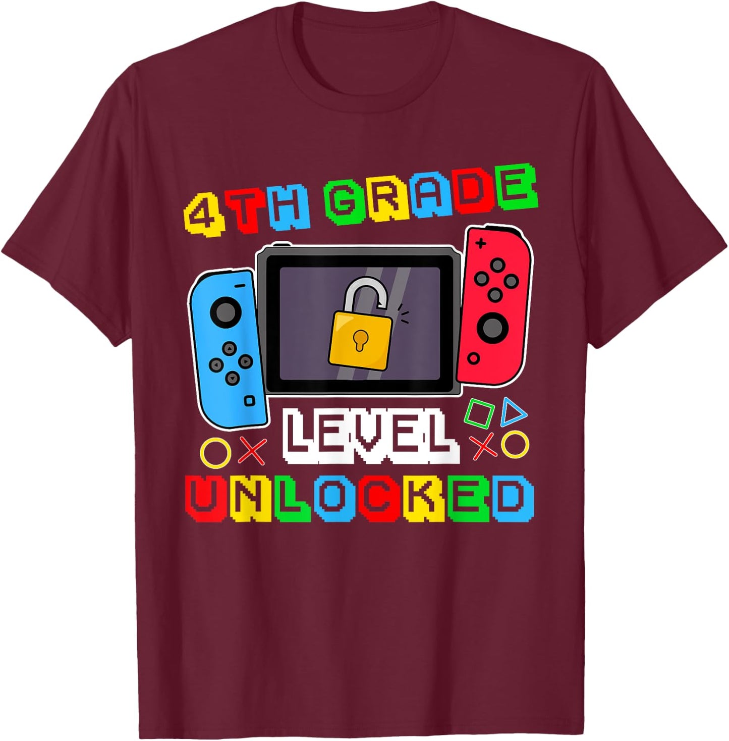 4th grade Level Unlocked Gamer Back to School Boy T-Shirt - T-Shirt | Maroon