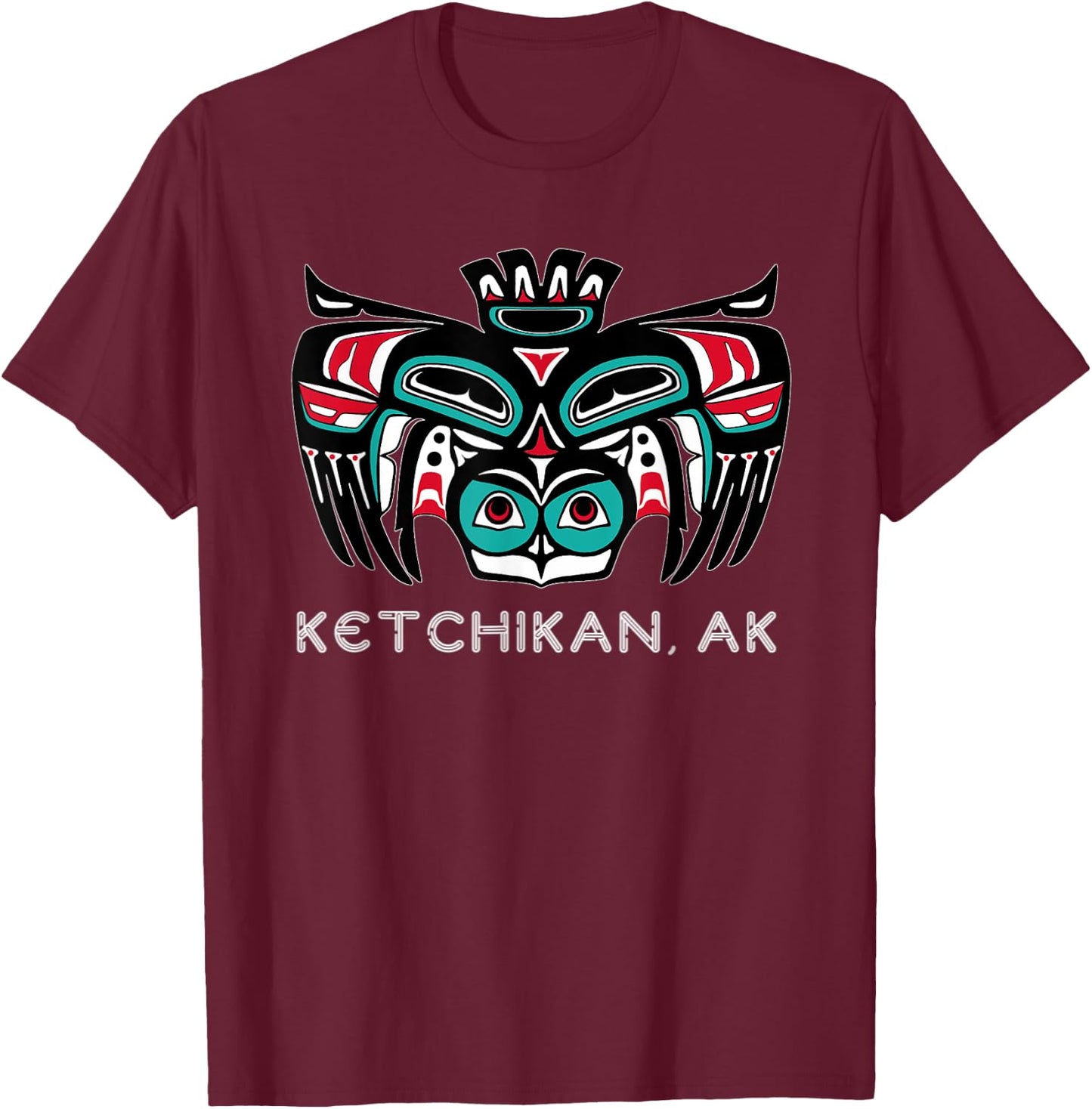 Ketchikan Alaska Native American Art Style Tlingit Owl Bird T-Shirt - T-Shirt | Maroon