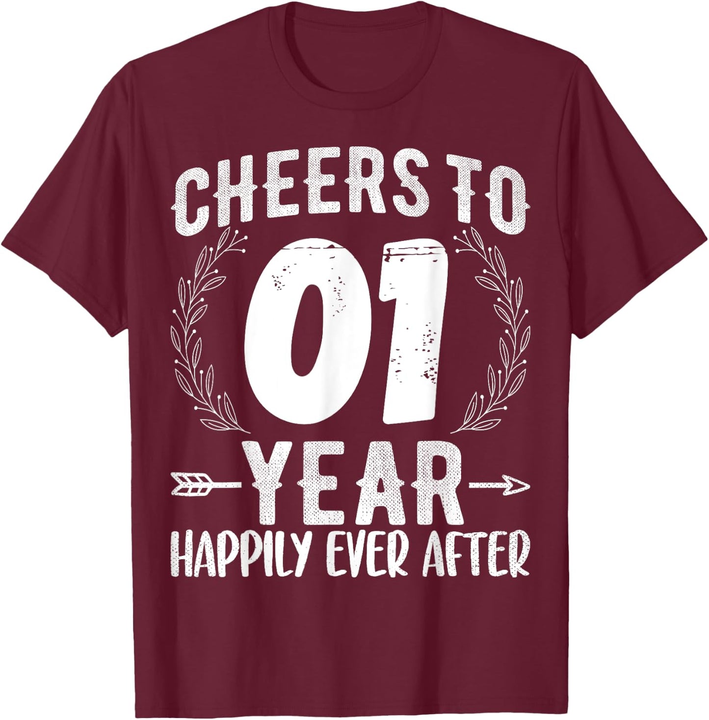 Cheers to 1 Year Happily - 1st Anniversary Husband Wife T-Shirt - T-Shirt | Maroon
