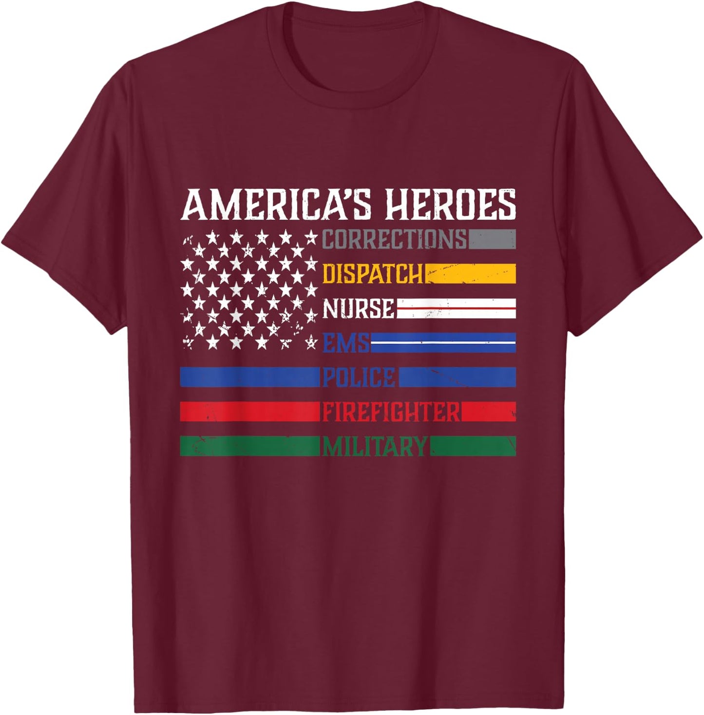 First Responders,Police, Military, Firefighter, Nurse T-Shirt - T-Shirt | Maroon