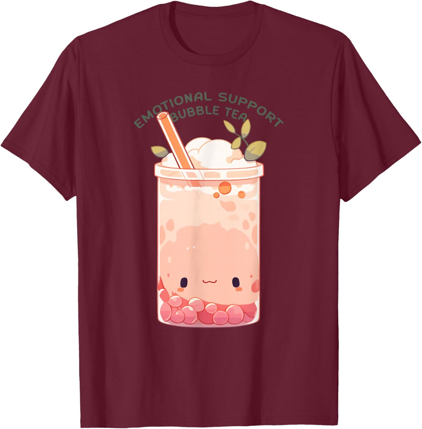 Emotional Support Bubble Tea Cute Kawaii Bubble Tea T-Shirt - T-Shirt | Maroon
