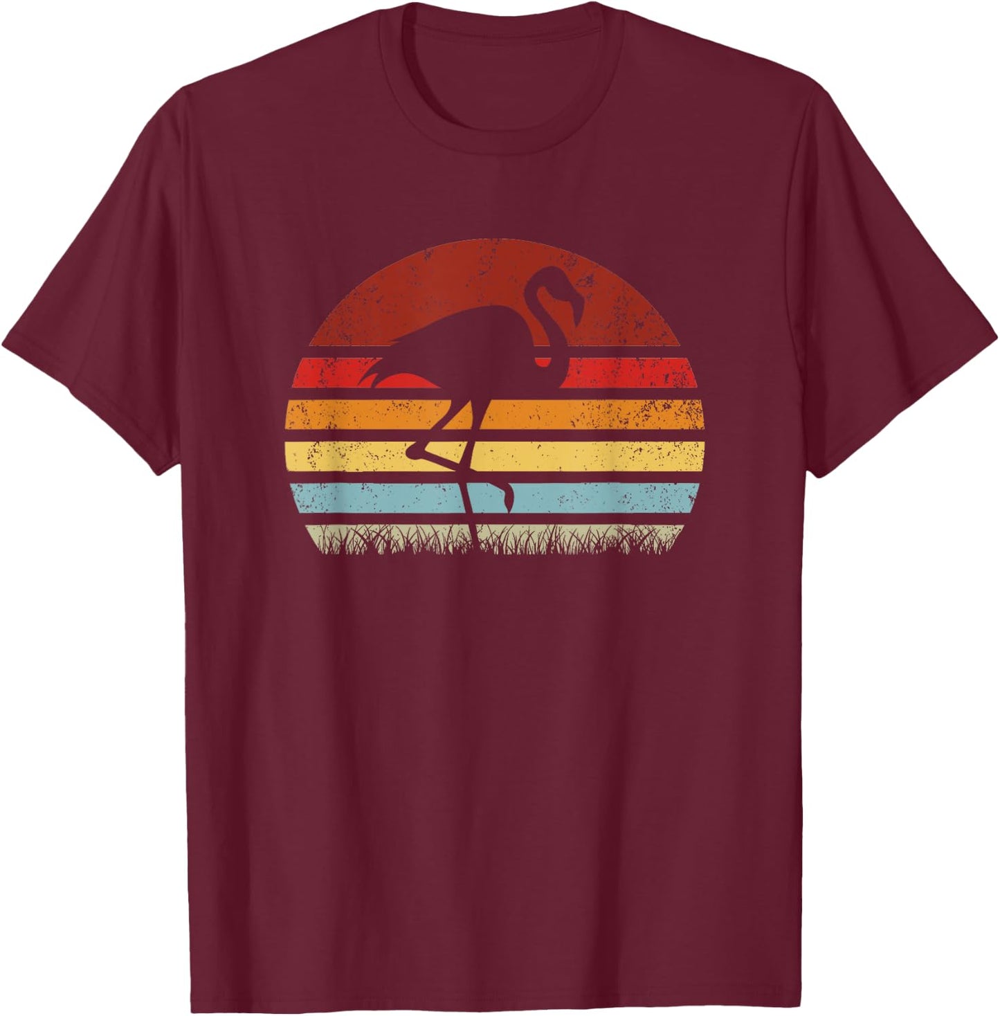Vintage Sunset Flamingo, Boy Girl Funny T-Shirt - T-Shirt | Maroon