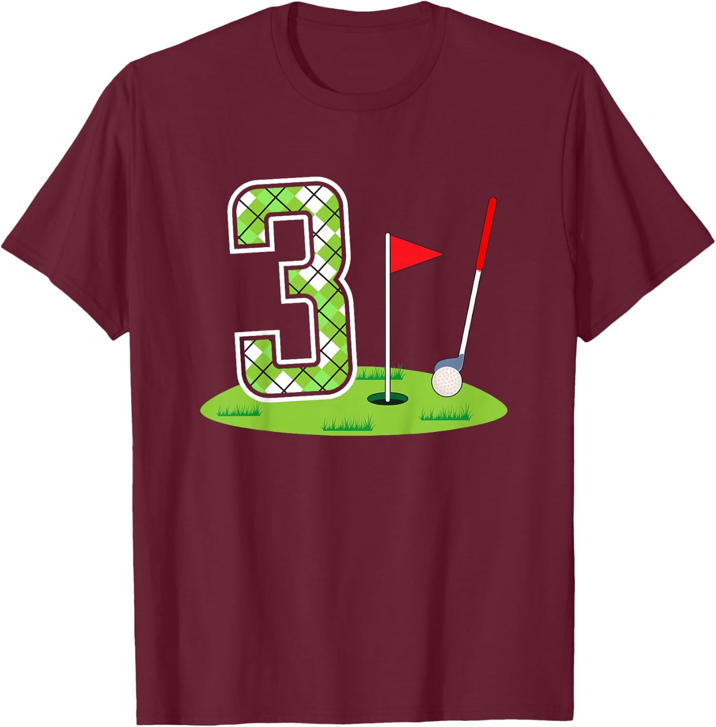 Kids 3rd Birthday Party Golf Boy Three Year Old Golf Player T-Shirt - T-Shirt | Maroon