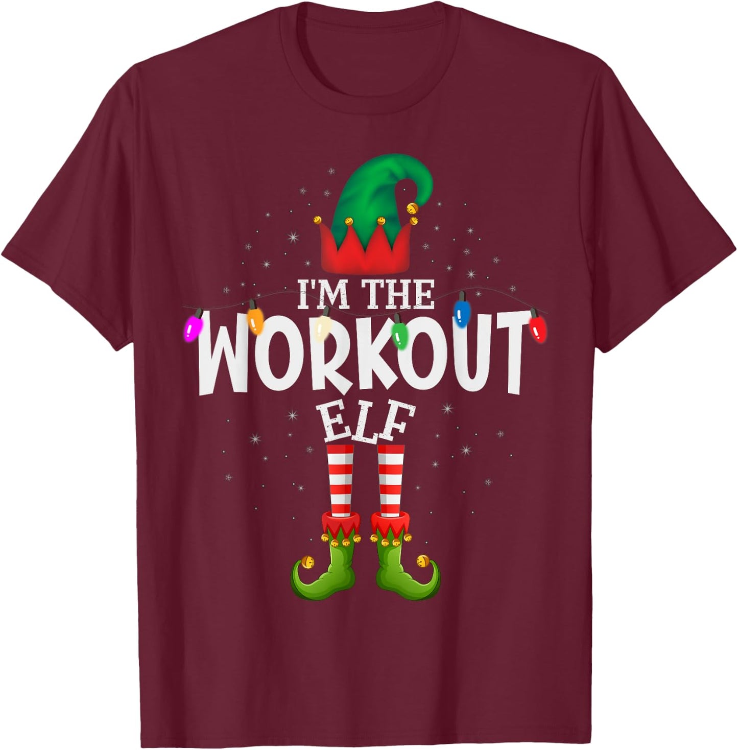 99 Gifts Group Foto Christmas Elf Pajama - Adults Workout Motif - Black, Small - , Short Sleeve - Classic Fit T-Shirt - T-Shirt | Maroon