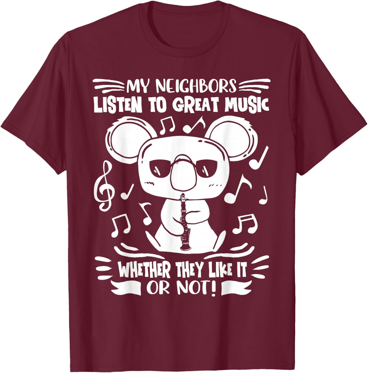 Clarinet Player Clarinet Koala with Clarinet T-Shirt - T-Shirt | Maroon