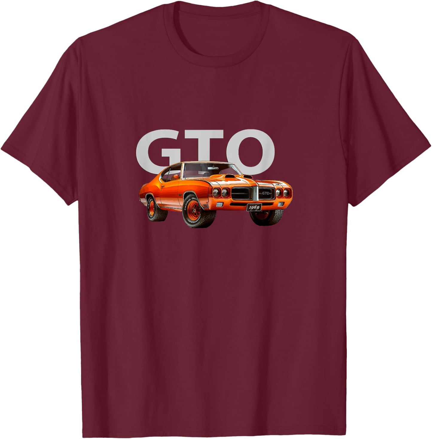 Classic Cars, 1969 Gto, Orange,vintage American Muscle Cars T-Shirt - T-Shirt | Maroon