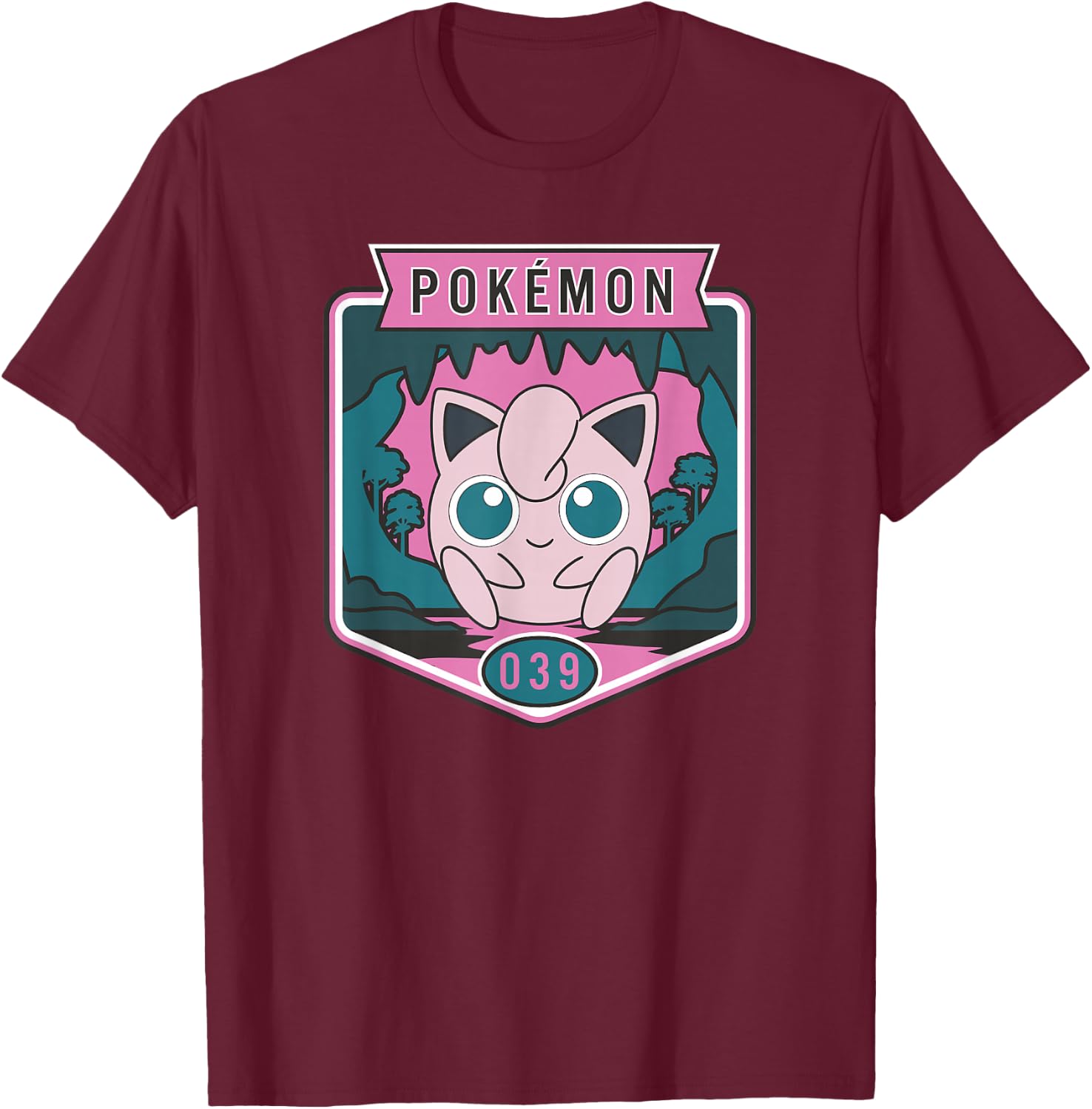 Pokémon 039 Jigglypuff Outdoor Adventures Forest Park Badge T-Shirt - T-Shirt | Maroon