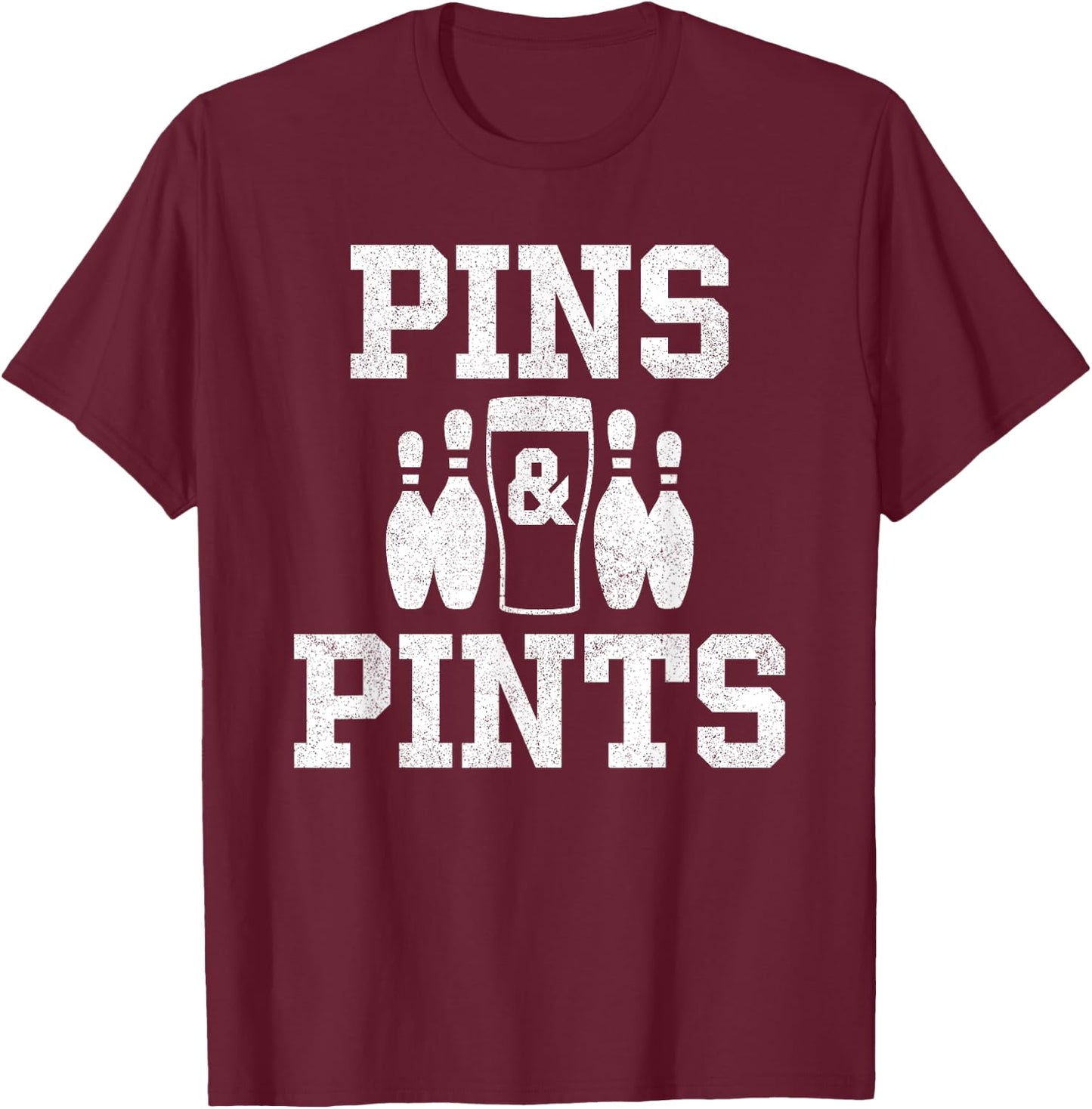 Funny Bowling Beer Drinking Bowler Pins & Pints T-Shirt - T-Shirt | Maroon