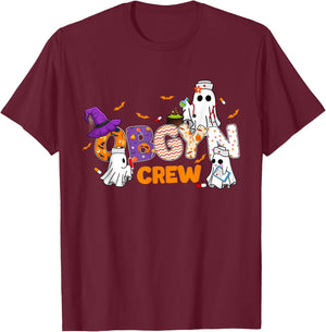 Halloween OBGYN Crew Cute Boo Ghost Nurse Nursing Scrub T-Shirt - T-Shirt | Maroon