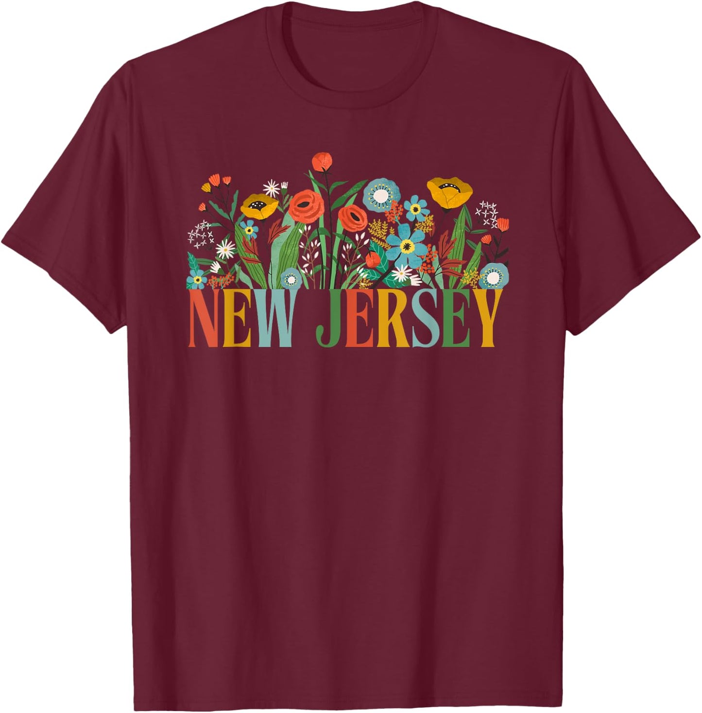 New Jersey Floral Garden State Vacation T-Shirt - T-Shirt | Maroon