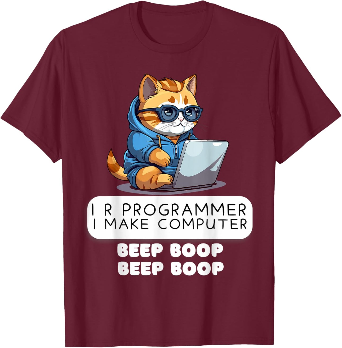 I R Programmer I Make Computer Beep Funny Cat Lover IT Tech T-Shirt - T-Shirt | Maroon