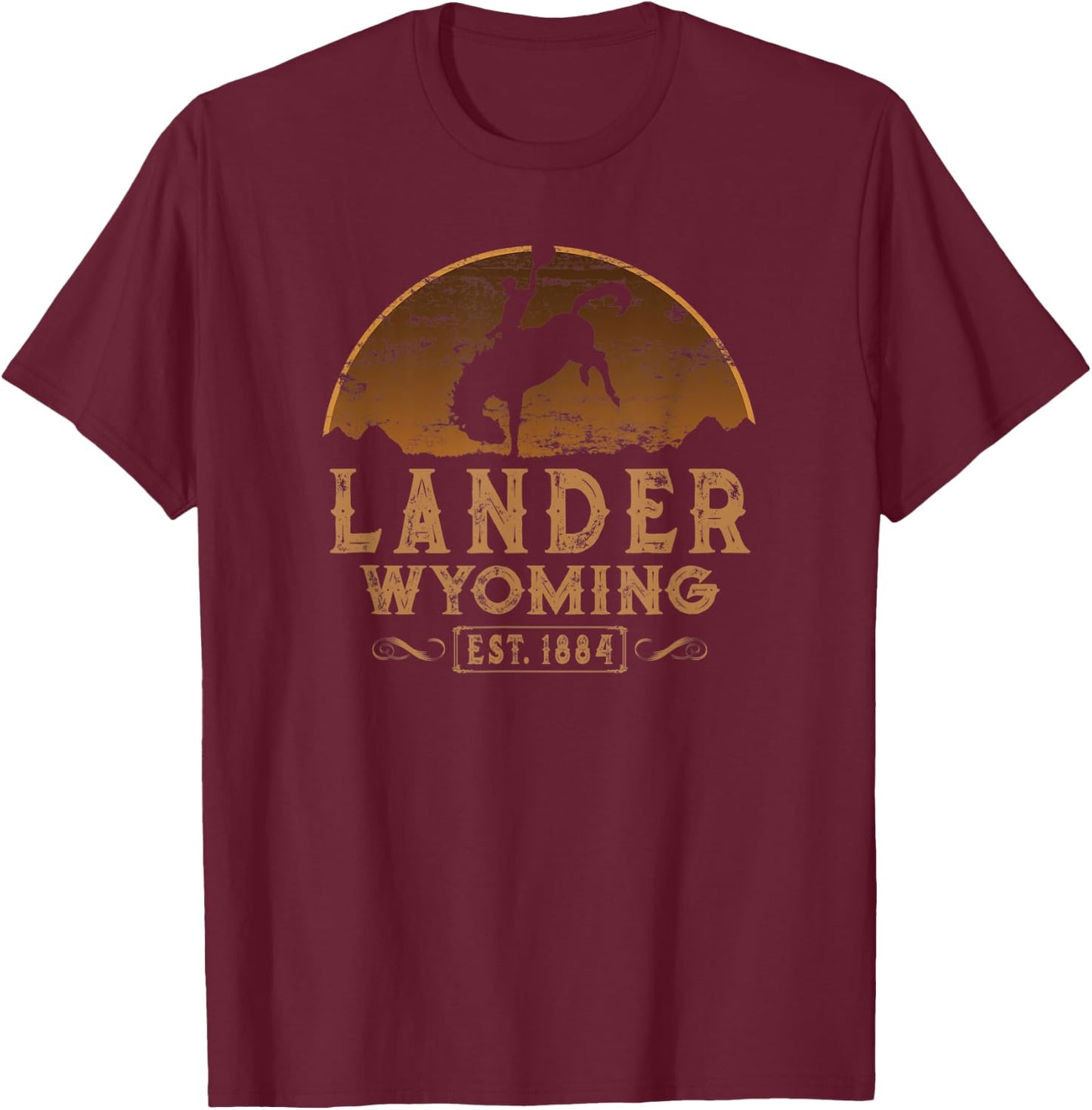 Lander Wyoming WY Wild West Rodeo Cowboy T-Shirt - T-Shirt | Maroon