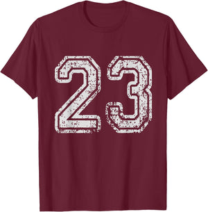Team Jersey Uniforms Number 23 School Sports 23rd Birthday T-Shirt - T-Shirt | Maroon
