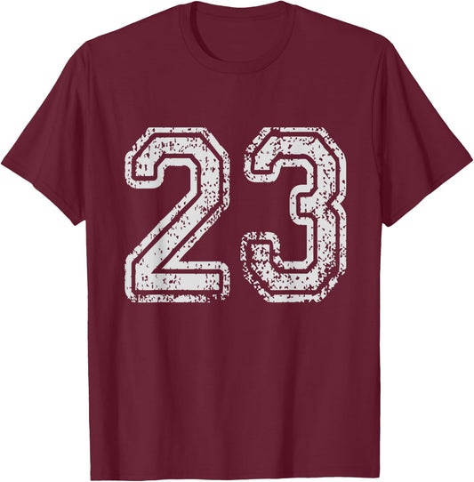 Team Jersey Uniforms Number 23 School Sports 23rd Birthday T-Shirt - T-Shirt | Maroon