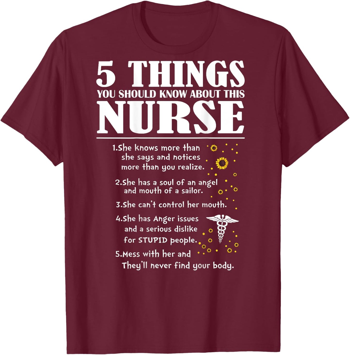 5 Things You Should Know About This Nurse (on back) T-Shirt - T-Shirt | Maroon