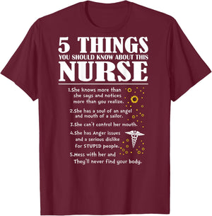 5 Things You Should Know About This Nurse (on back) T-Shirt - T-Shirt | Maroon