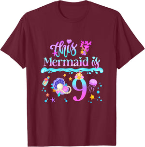 This Mermaid is 9 Years Old 9th Girls Birthday Party Kids T-Shirt - T-Shirt | Maroon