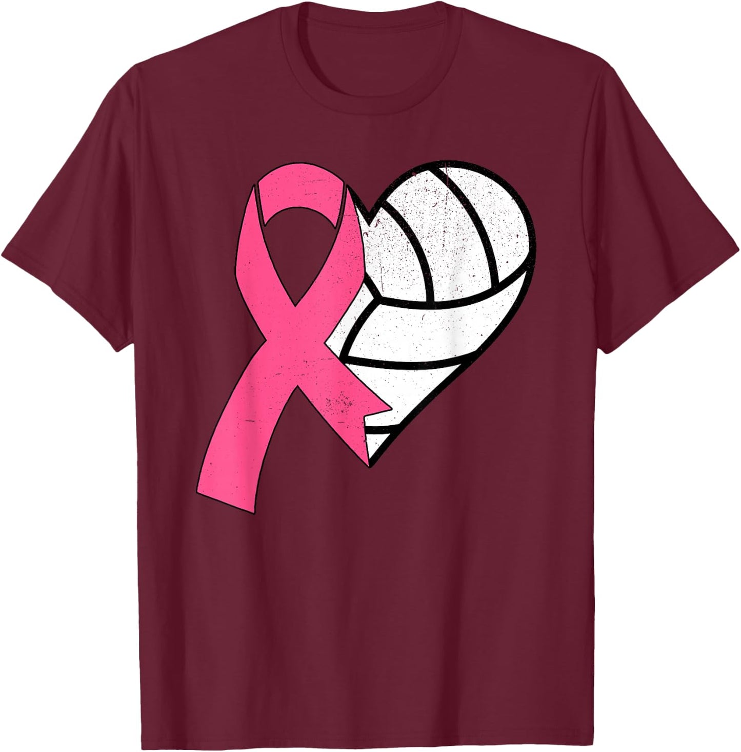 Volleyball Breast Cancer Awareness Month Pink Ribbon Women T-Shirt - T-Shirt | Maroon