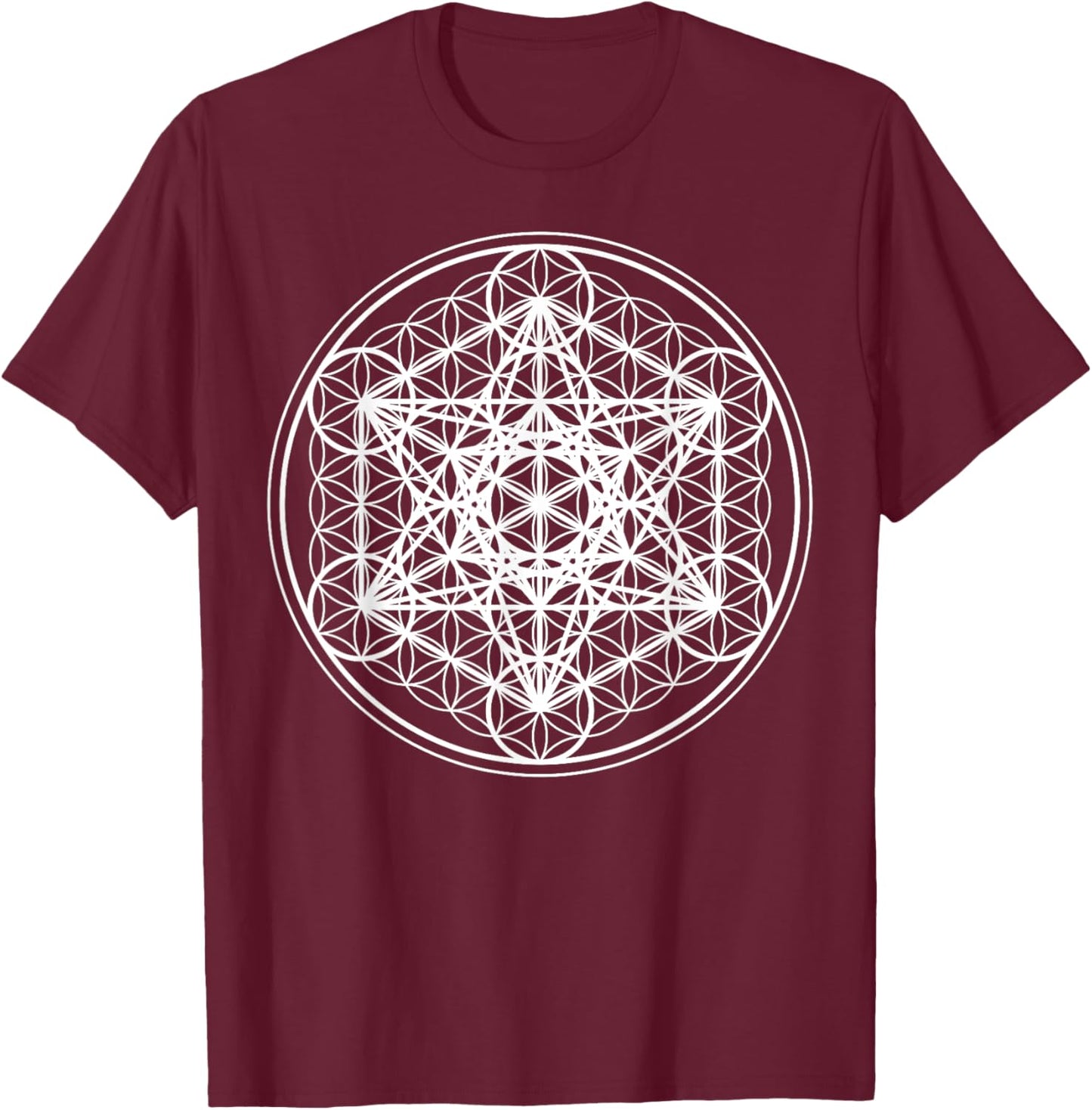 Metatron's Cube Flower of Life Minimal Sacred Geometry Art T-Shirt - T-Shirt | Maroon