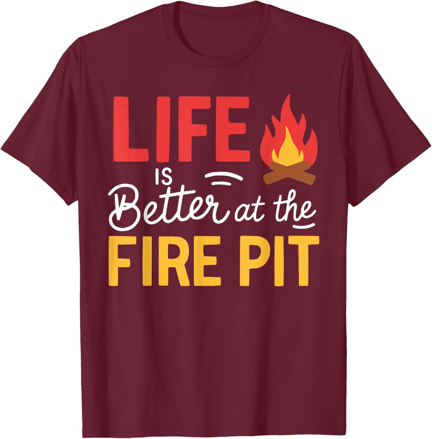 Firepit Outdoor Camp Fire Pit Camping Campfire T-Shirt - T-Shirt | Maroon