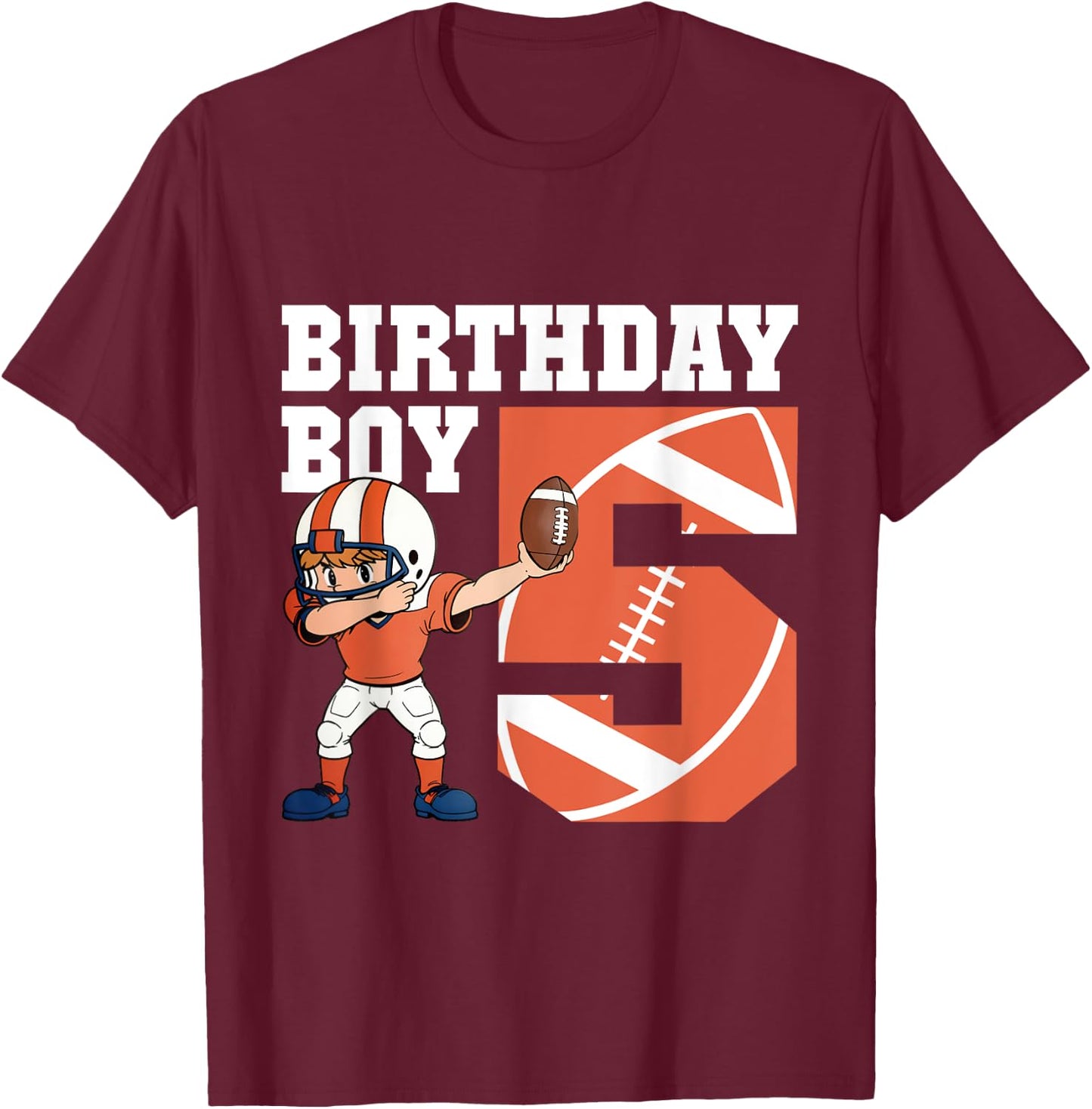 5th Birthday Boy Football Player Dabbing 5 Years Old Kids T-Shirt - T-Shirt | Maroon