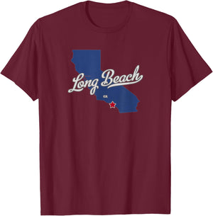 Long Beach California CA Map T-Shirt - T-Shirt | Maroon