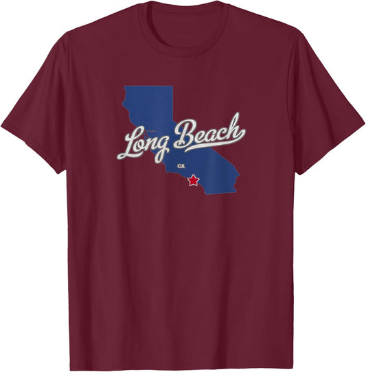 Long Beach California CA Map T-Shirt - T-Shirt | Maroon