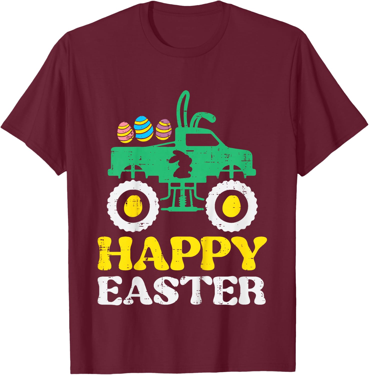 Kids Happy Easter Monster Truck Bunny Rabbit Boys Kids Toddler T-Shirt - T-Shirt | Maroon
