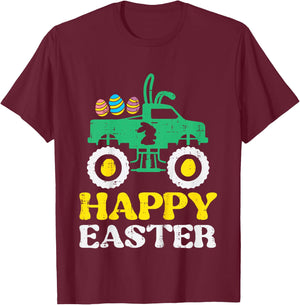 Kids Happy Easter Monster Truck Bunny Rabbit Boys Kids Toddler T-Shirt - T-Shirt | Maroon