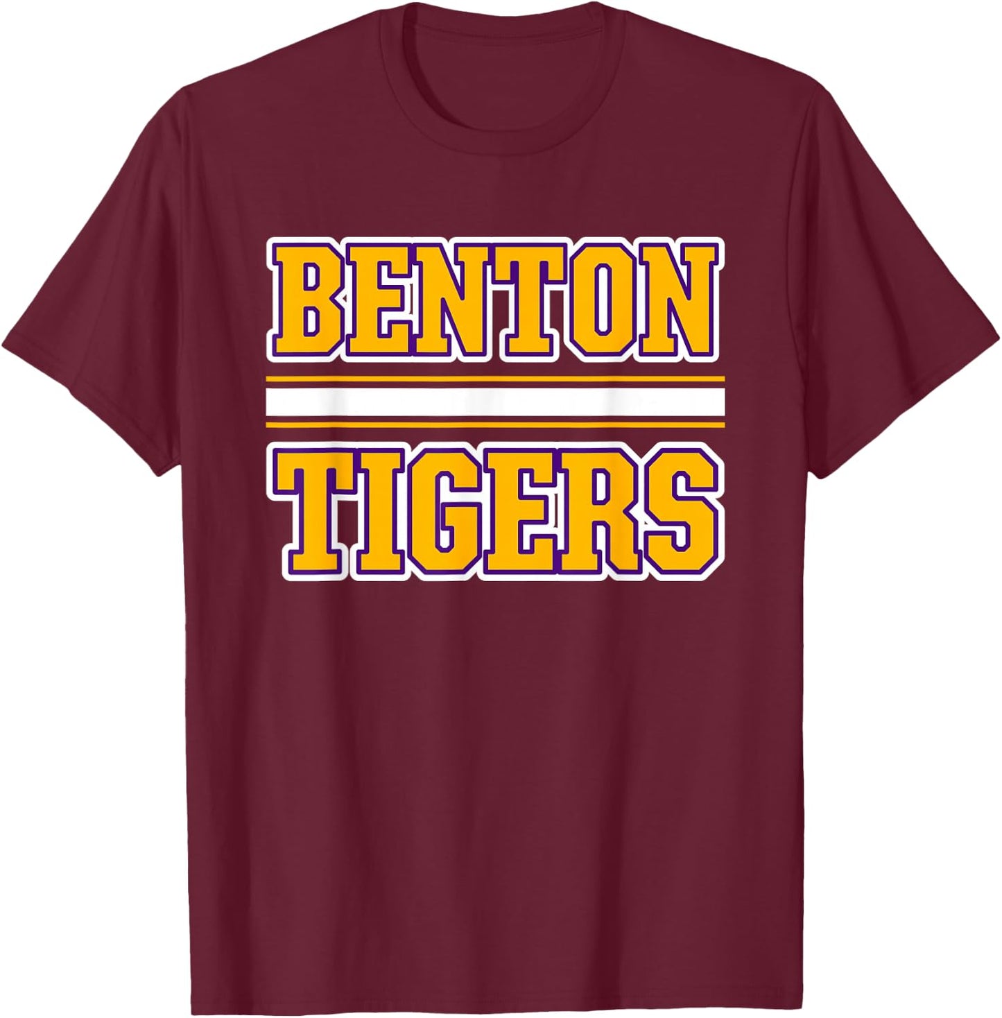 Benton Tigers Horizontal Stripes T-Shirt - T-Shirt | Maroon