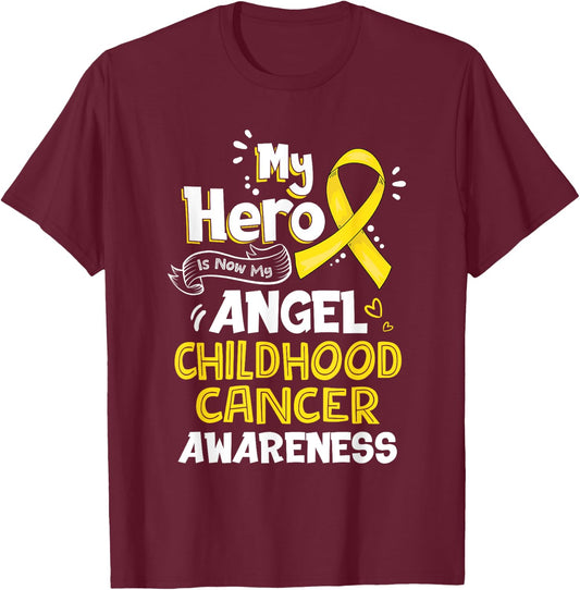 My Hero Is Now My Angel Childhood Cancer Awareness T-Shirt - T-Shirt | Maroon