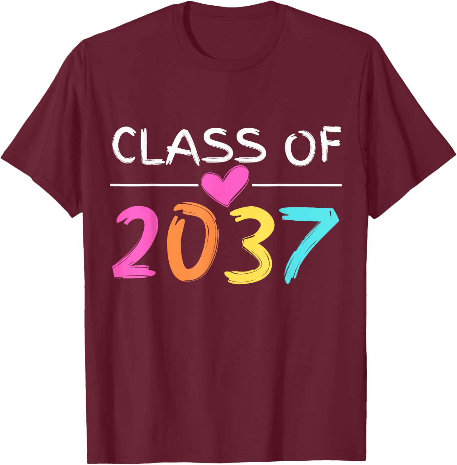 Class of 2037 Grow With Me Shirt Back School Colors Heart T-Shirt - T-Shirt | Maroon