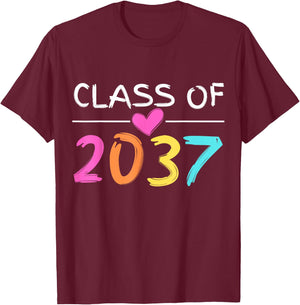 Class of 2037 Grow With Me Shirt Back School Colors Heart T-Shirt - T-Shirt | Maroon