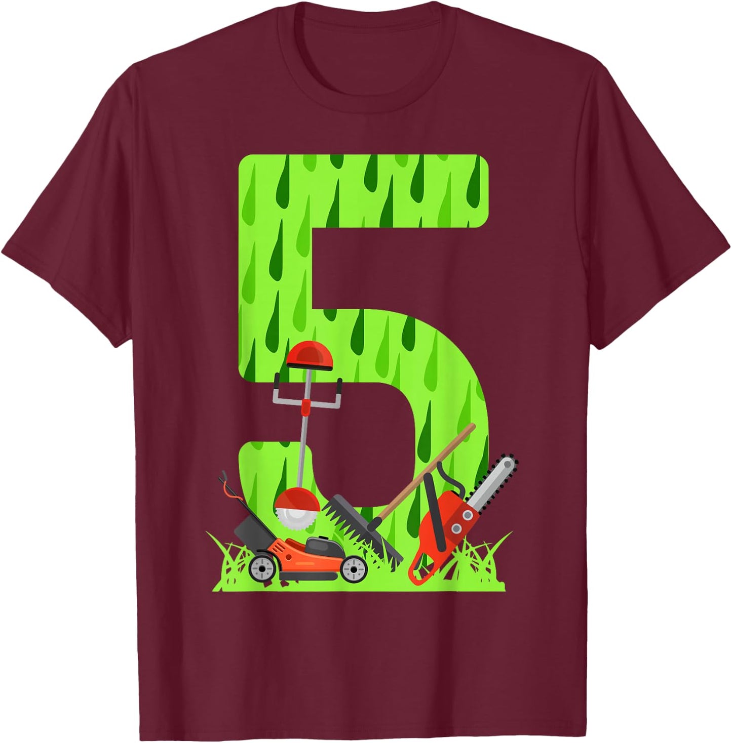 Funny 5th Birthday Lawn Mower for Boys Who Love Grass Mowing T-Shirt - T-Shirt | Maroon
