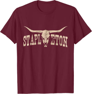 Lonazy Shop -Adults Kids Black Stapleton Personalized Retro Western Graphic T-Shirt - T-Shirt | Maroon