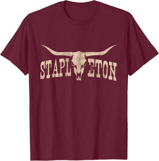 Lonazy Shop -Adults Kids Black Stapleton Personalized Retro Western Graphic T-Shirt - T-Shirt | Maroon