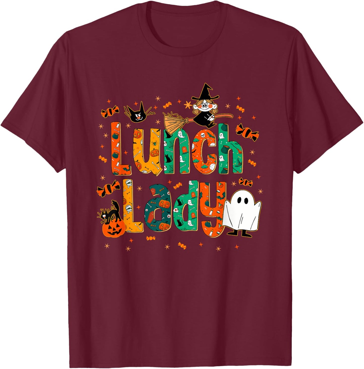 Halloween Lunch Lady Cafeteria Spooky Lunch Lady Halloween T-Shirt - T-Shirt | Maroon