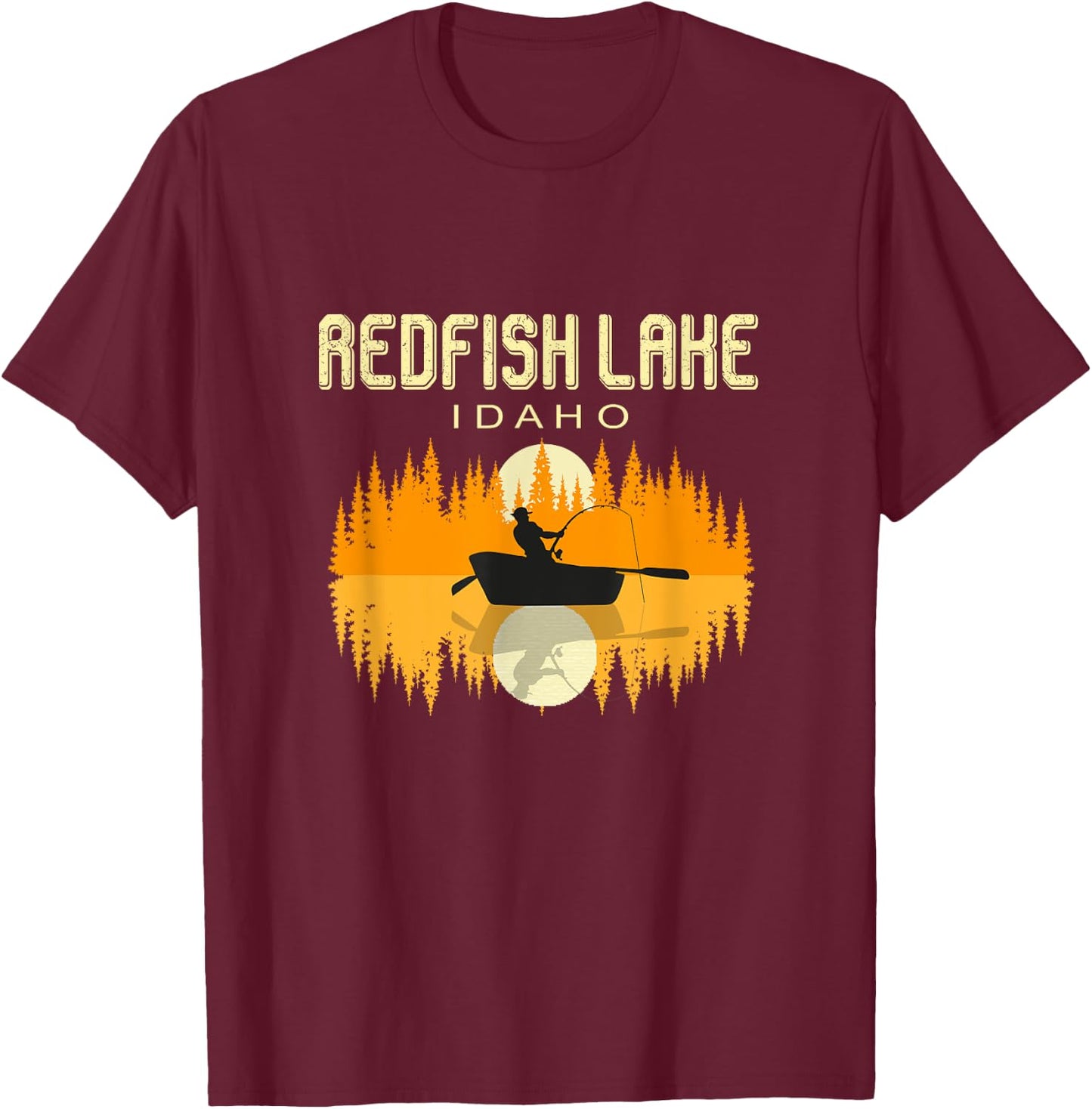 Redfish Lake Idaho - USA Life and Fishing 80s Retro Gift T-Shirt - T-Shirt | Maroon