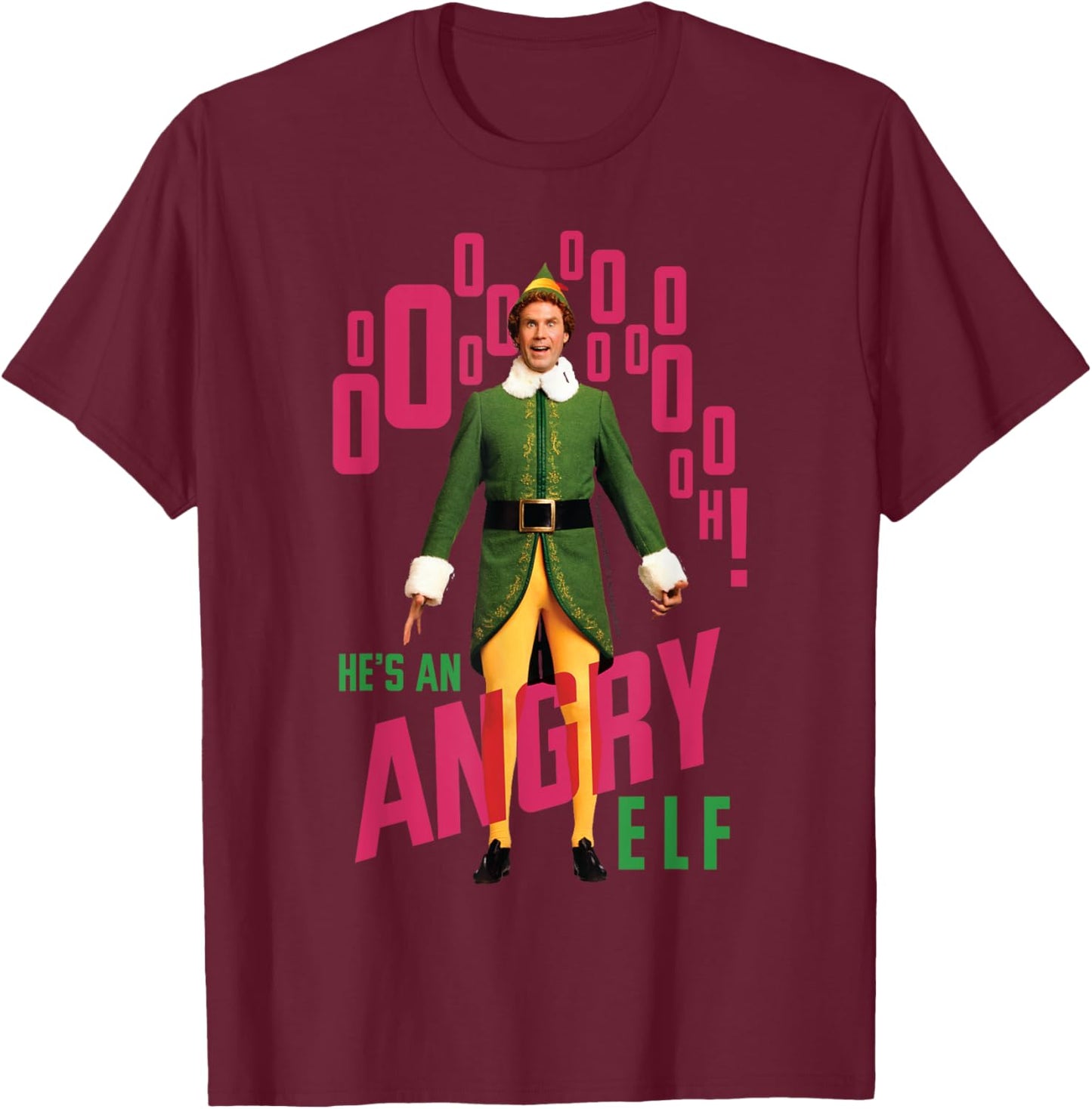 Elf Buddy He's An Angry Elf Quote Christmas T-Shirt - T-Shirt | Maroon
