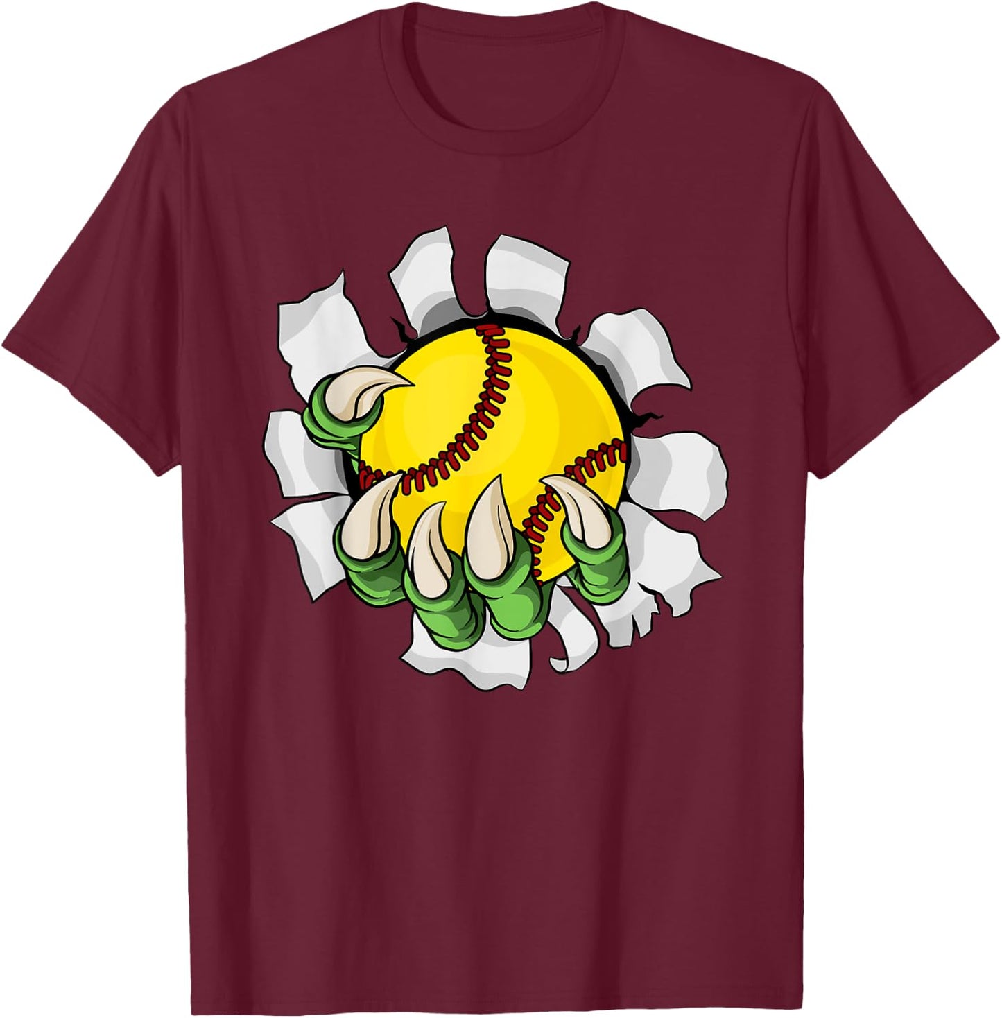 Claw Softball Baseball Ball Dragon Monster Hand T-Shirt - T-Shirt | Maroon