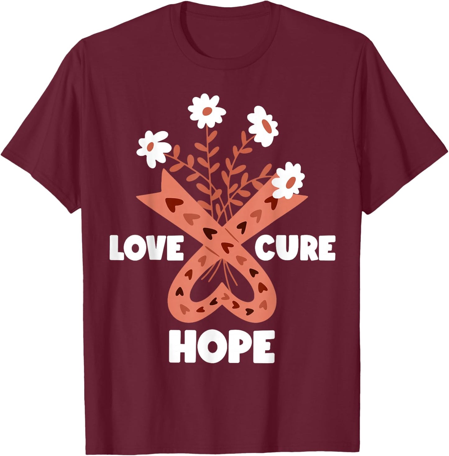 Faith Hope Love Cure Uterine Endometrial Cancer Awareness T-Shirt - T-Shirt | Maroon