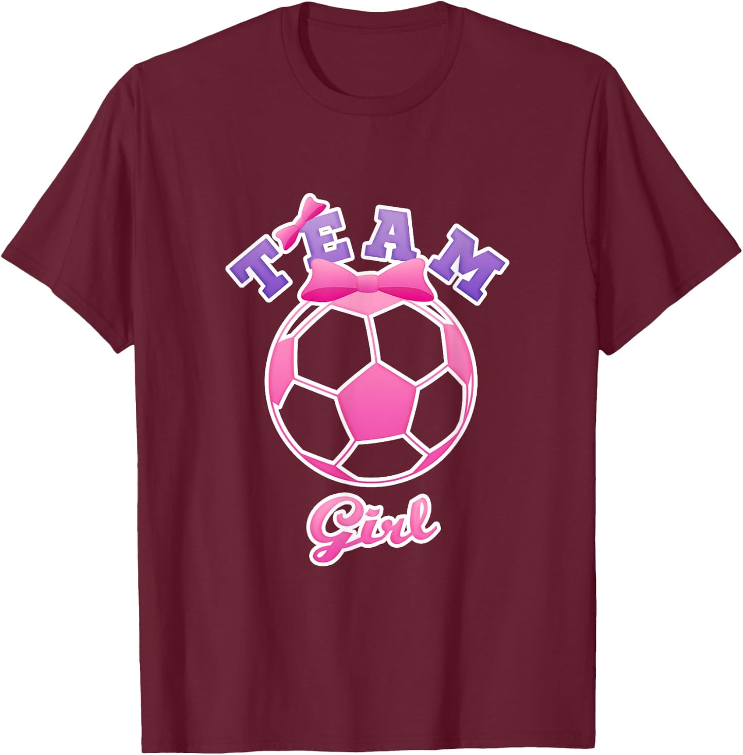 Gender Reveal Party | Team Girl, Pink Soccer Ball T Shirt T-Shirt - T-Shirt | Maroon