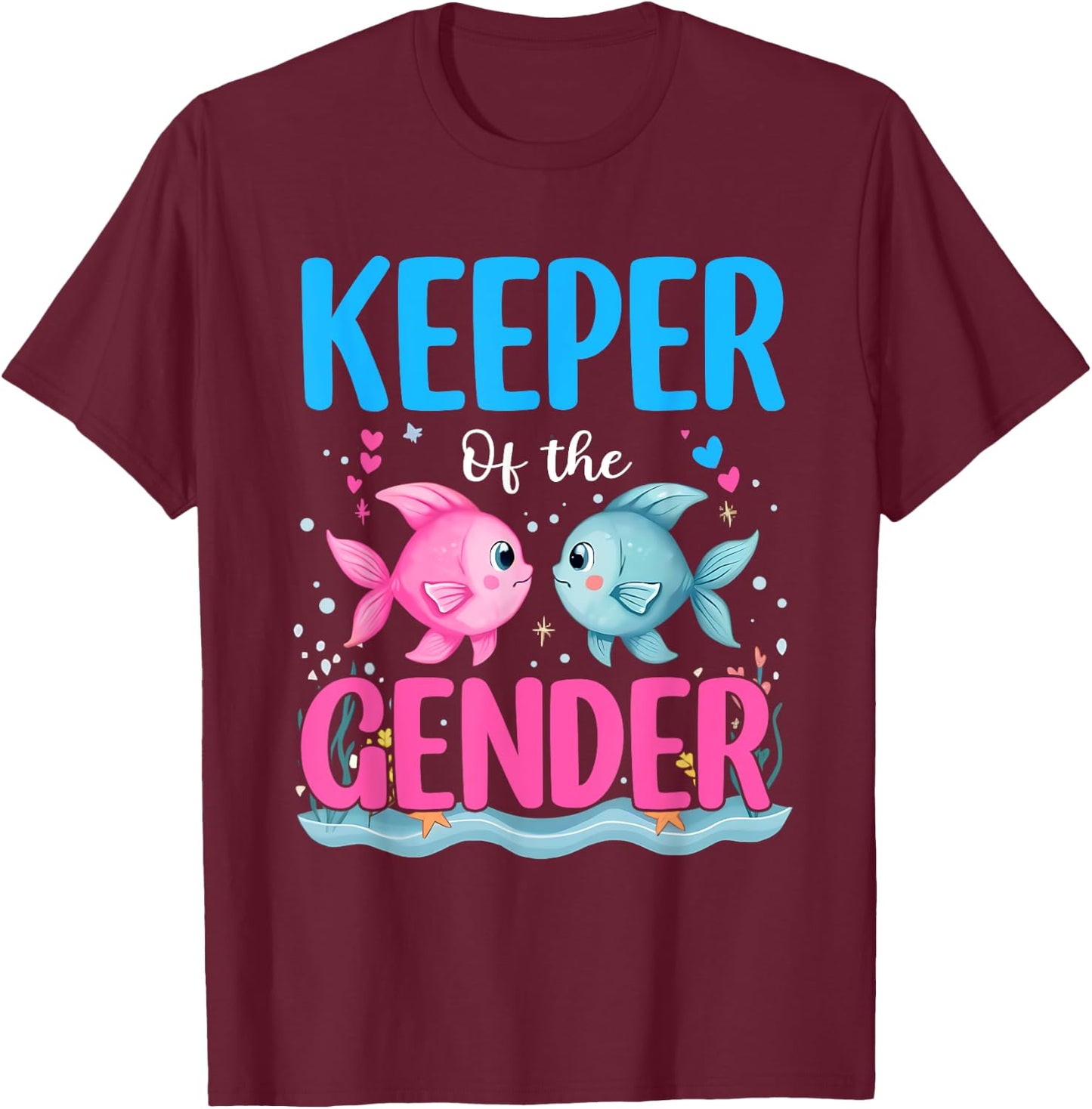 Keeper Of The Gender Fish He Or Fish She Gender Reveal T-Shirt - T-Shirt | Maroon