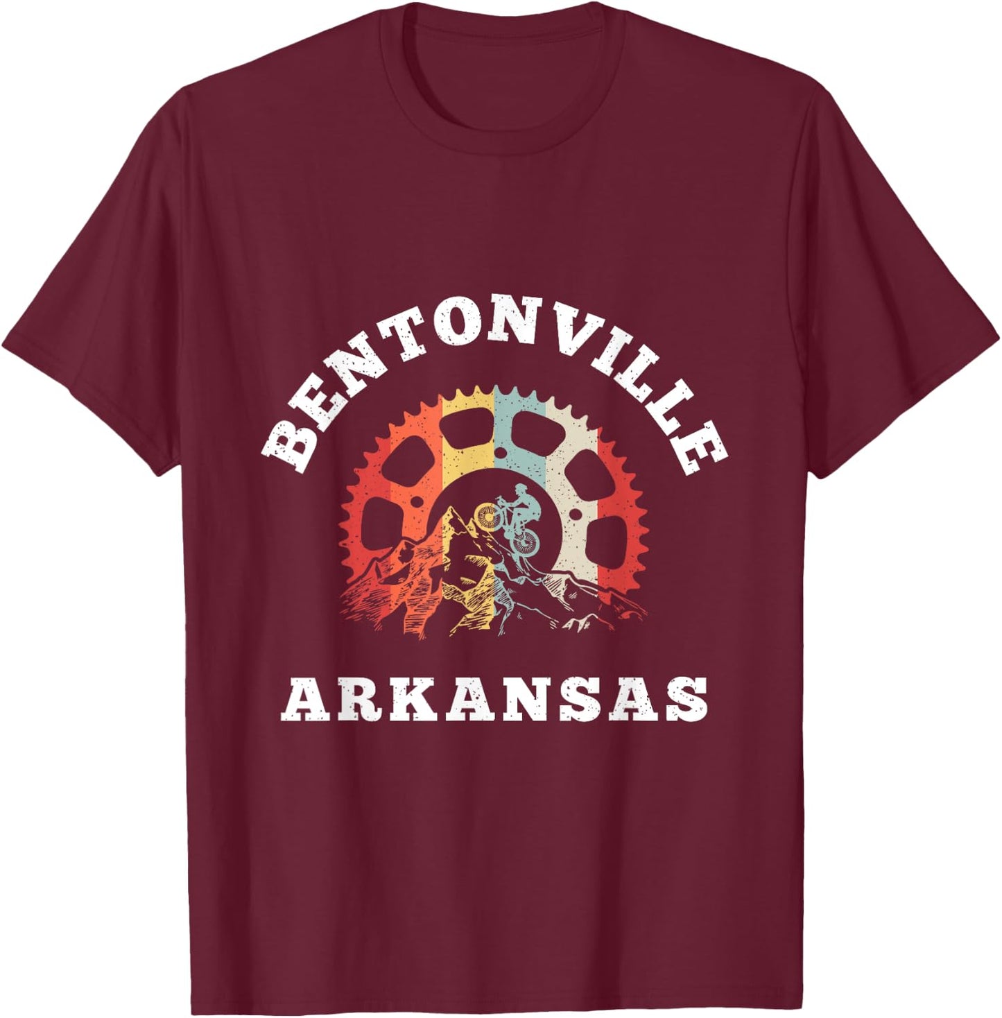 Vintage Bentonville Arkansas Mountain Biking Chain Rings T-Shirt - T-Shirt | Maroon