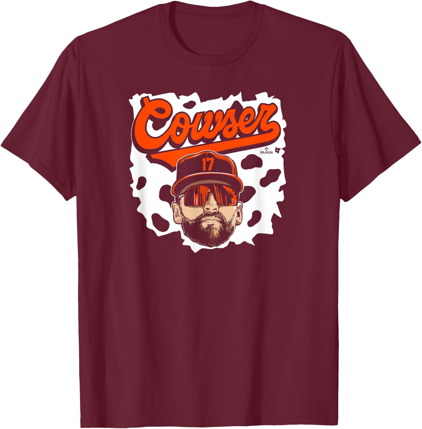 Colton Cowser: Cow Swag Head - Baltimore Baseball T-Shirt - T-Shirt | Maroon
