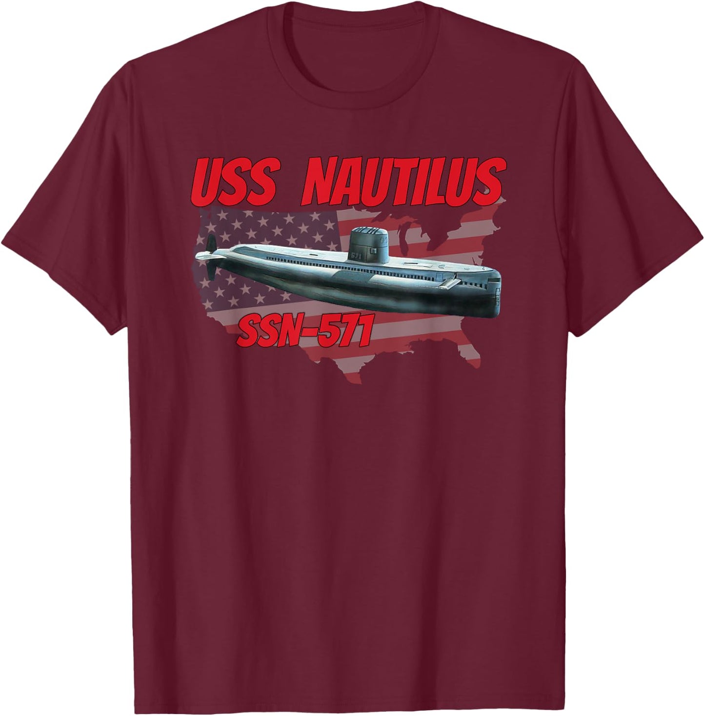 USS Nautilus SSN-571 Submarine Veterans Day Father Grandpa T-Shirt - T-Shirt | Maroon
