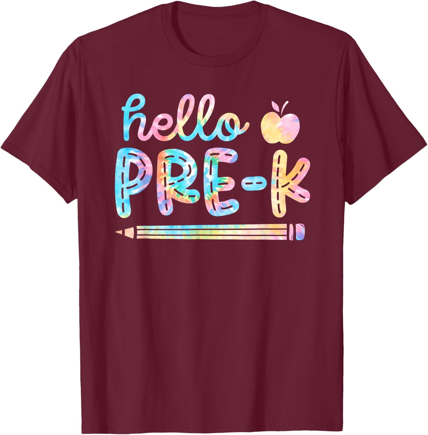 Hello Pre-K Team Tie Dye Back to School Teacher Student PreK T-Shirt - T-Shirt | Maroon